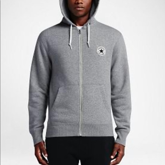 Converse Men’s All Star Patch Full Zip Hoodie Grey - Picture 5 of 8